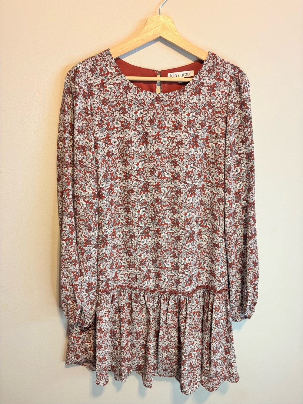 ✨Lola & Grace Rust Floral Long Sleeve Mini Dress Medium